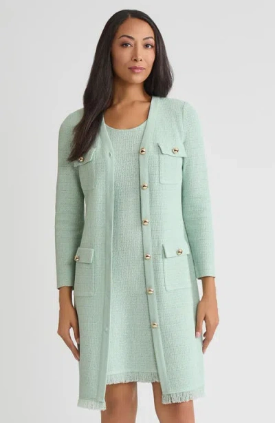 Misook Heritage Tonal Fringe Trim Knit Jacket In Green