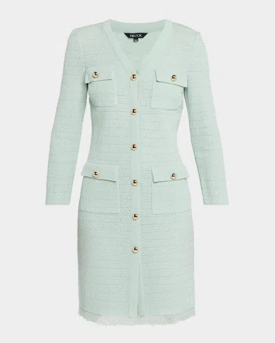 Misook Heritage Tonal Fringe-trim Knit Jacket In Green