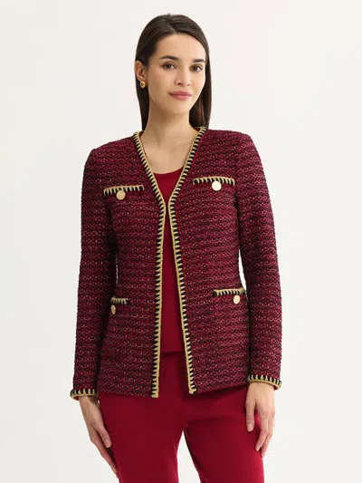 Misook Heritage Trim Tweed Knit Jacket In Brown
