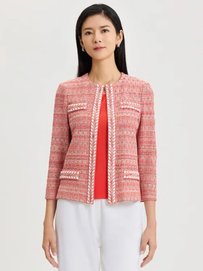 Misook Heritage Whipstitch Trim Knit Jacket In Red