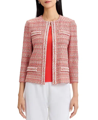 Misook Heritage Whipstitch Trim Knit Jacket In Red