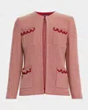 Misook Hertiage Lurex Ring-trim Knit Jacket In Pink
