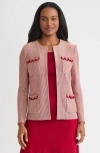 Misook Hertiage Lurex Ring Trim Knit Jacket In Pink