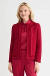 Misook Hertiage Tonal Crochet Trim Knit Jacket In Red