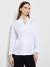 Misook Stand Collar Button-up Shirt In White