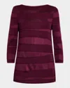 Misook Horizontal Striped Tonal Knit Tunic In Burgundy