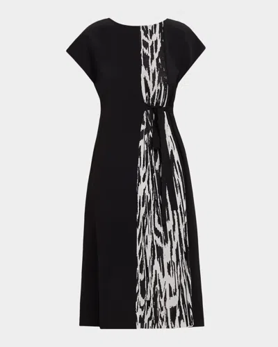 Misook Ikat Belted Knee-length Dress In Black