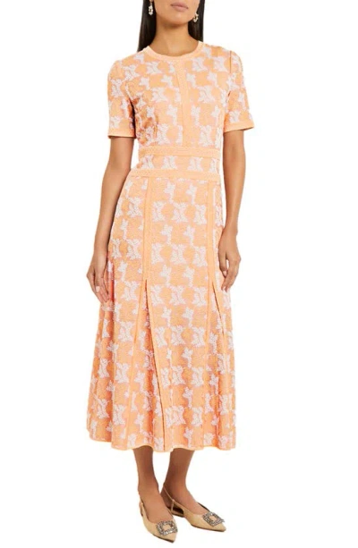 Misook Intarsia A-line Maxi Dress In Peach Blossom/ White