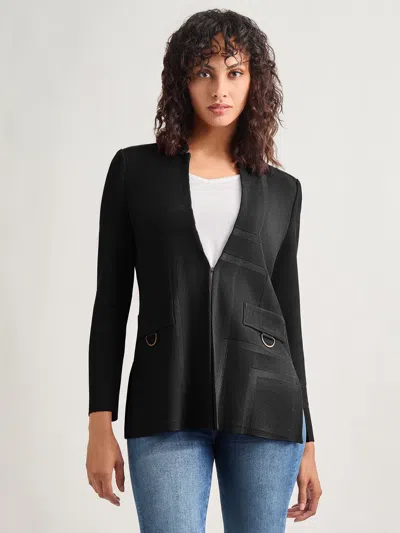 Misook Inverted Notch Collar Tailored Knit Jacket In Black