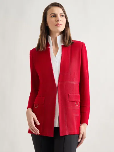 Misook Inverted Notch Collar Tailored Knit Jacket In Rouge
