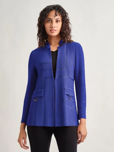 Misook Inverted Notch Collar Tailored Knit Jacket In Starry Night Blue
