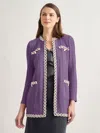 Misook Jewel Neck Contrast Trim Cable Knit Jacket In Multi