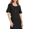 Misook Modern Fit Cropped Textural Woven Blouse In Black