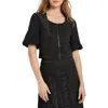 Misook Modern Fit Cropped Textural Woven Blouse In Black