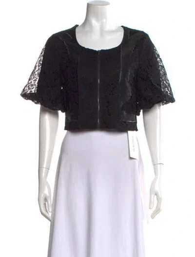 Pre-owned Misook Lace Pattern Crew Neck Top W/ Tags In Black