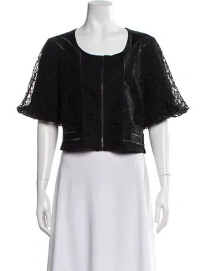 Pre-owned Misook Lace Pattern Crew Neck Top W/ Tags In Black