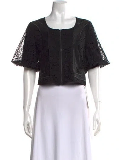 Pre-owned Misook Lace Pattern Crew Neck Top W/ Tags In Black