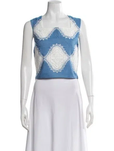 Pre-owned Misook Lace Pattern Square Neckline Top W/ Tags In Blue