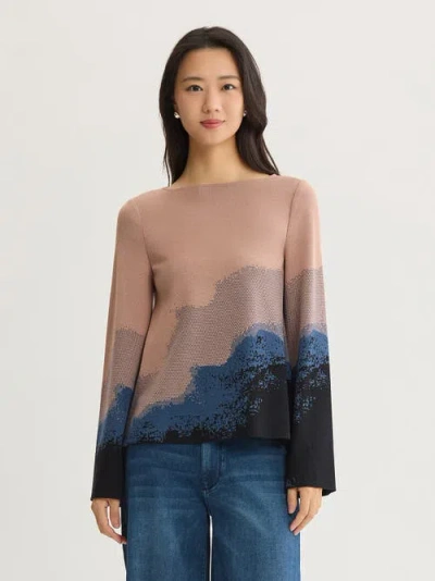 Misook Landscape Bell Sleeve Knit Top In Black
