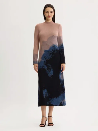 Misook Landscape Mock Neck Knit Maxi Dress In Multi