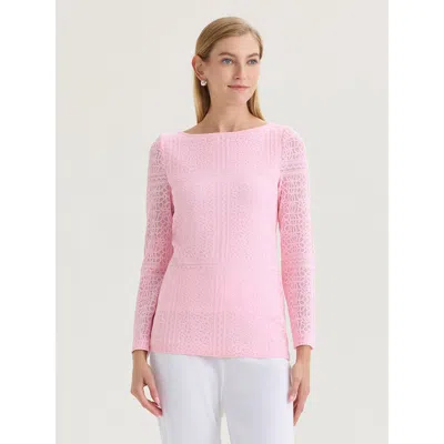 Misook Lined Tonal Burnout Soft Knit Tunic In Pink