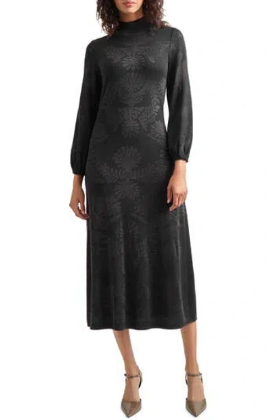 Misook A-line Jacquard Knit Midi Dress In Black