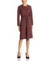 Misook Long Sleeve Draped Tie Shift Dress In Brown