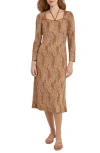 Misook Ribbed Floral Jacquard Knit Midi Dress In Copper/n Ivo