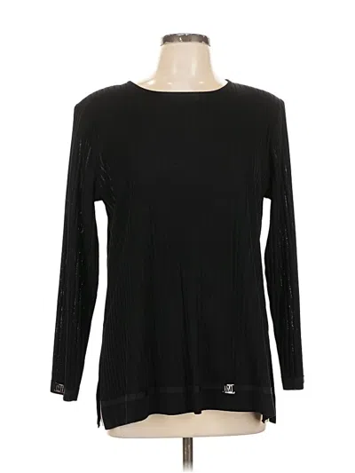Pre-owned Misook Long Sleeve Top Black Crew Neck Tops