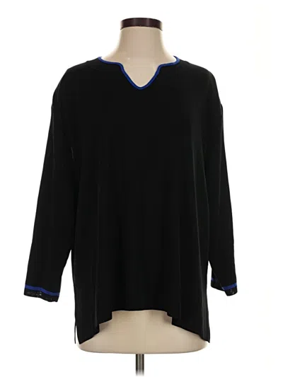 Pre-owned Misook Long Sleeve Top Black Crew Neck Tops