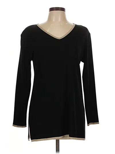 Pre-owned Misook Long Sleeve Top Black V Neck Tops