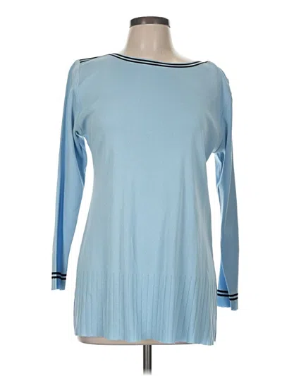Pre-owned Misook Long Sleeve Top Blue Boatneck Tops
