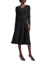 Shop Misook Long Sleeve V Neck Ribbed Midi Dress In Black