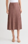Misook Lurex A-line Soft Ribbed Knit Midi Skirt In Pink