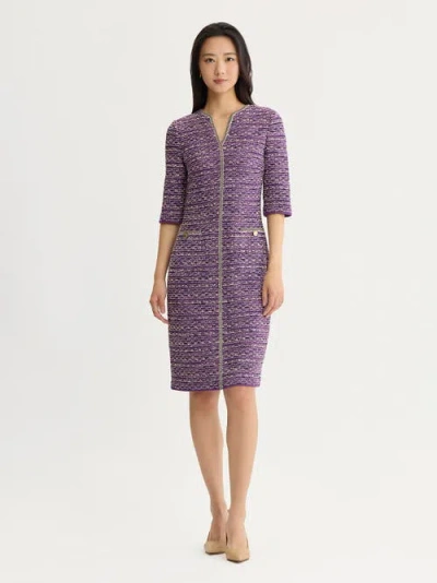 Misook Lurex Eyelash Ribbon Knit Sheath Dress In Purple