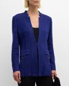 Misook Inverted Notch Collar Tailored Knit Jacket In Starry Night Blue