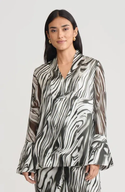 Misook Marble Print Silk Tunic In Black