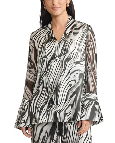 Misook Marble Print Silk Tunic In Multi