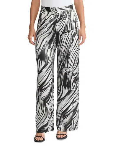 Misook Marble Print Wide Leg Silk Pants In Multi