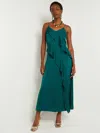 Misook Ruffle Charmeuse Crepe De Chine Maxi Dress In Grey