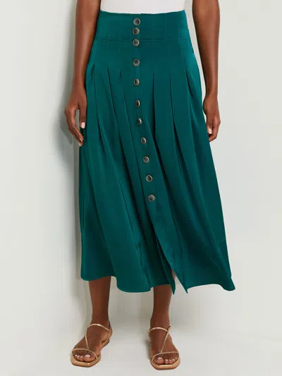 Misook Maxi Button Front A-line Skirt - Pleated Woven In Grey
