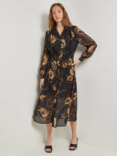 Misook Maxi Fit & Flare Dress - Printed Woven Chiffon In Multi