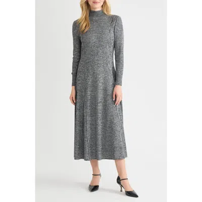 Misook Mélange Long Sleeve A-line Knit Maxi Dress In Black/ New Ivory