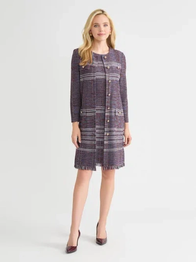 Misook Melange Striped Fringe Trim Knit Jacket In Purple