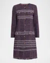 Misook Mélange Striped Fringe-trim Knit Jacket In Purple