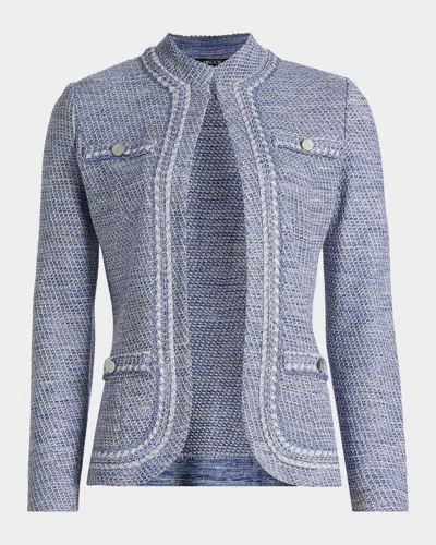 Misook Mélange Tweed Knit Jacket In Aegean Blu