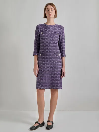 Misook Metallic Accent Tweed Knit Shift Dress In Plum Royale/black/new Ivory