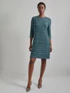 Misook Metallic Accent Tweed Knit Shift Dress In Spruce/black/new Ivory