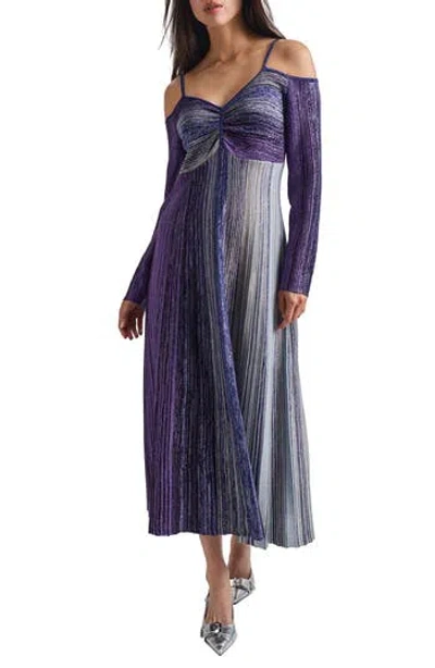 Misook Metallic Empire Waist Long Sleeve Maxi Dress In Multi
