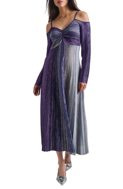 Misook Metallic Empire Waist Long Sleeve Maxi Dress In Starry Night Blue